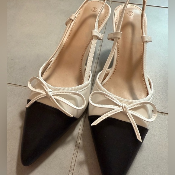 Coutgo Women‘s Bow Tie Slingback Pumps Pointed Toe Kitten Low Heel - Picture 8 of 12